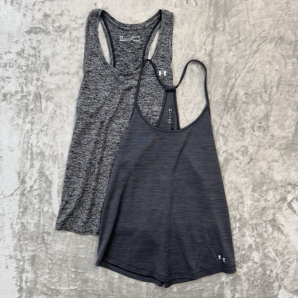 Lot Of Two Under Armour Women's Small Running Racer Back Tank Tops Gray